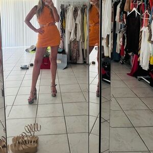 Orange Crochet Mini Dress
